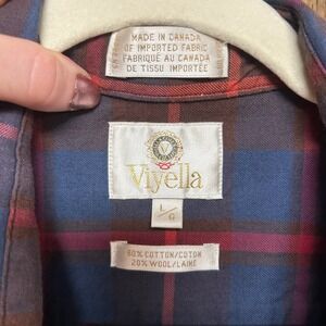 Vintage Viyella Plaid Button Down Shirt Men L Blue Red Wool Blend Flannel Canada